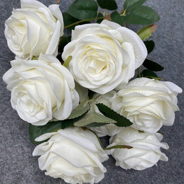4 Bunches of Rose Artificial Silk Flowers, Fake Rose Long Stem Realistic Artificial Rose Bouquet Wedding Decoration Bridal Shower Centerpiece Flower Arrangement Party Home Table Decoration Wedding Decoration (Total 36 Heads)...