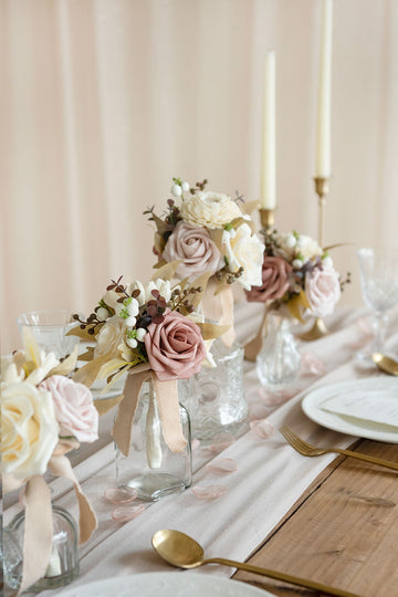 Mini Premade Flower Centerpiece Set in White & Beige