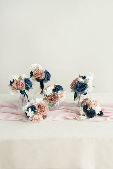Mini Premade Flower Centerpieces Set in Dusty Rose & Navy