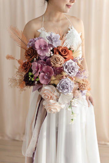 Large Free-Form Bridal Bouquet in Lavender Aster & Burnt Orange