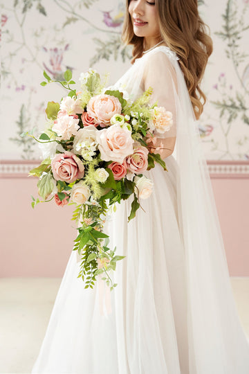 Medium Cascade Bridal Bouquet in Garden Blush