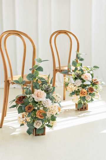 Wedding Aisle Runner Flower Arrangements in Sunny Peach & Apricot
