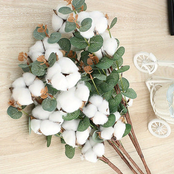 5 Pack Artificial Dried Cotton Eucalyptus White Flower Branches Fake Flowers Wedding Party Home Decoration...