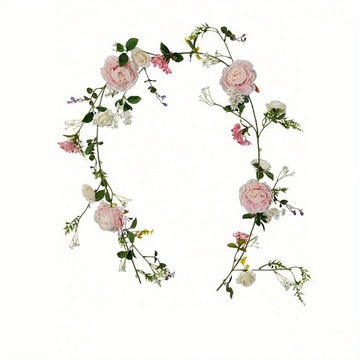 6ft Silk Peony Garland Artificial Peony Wreath Rattan Pink and White Flowers for Wedding Party Table Decoration...