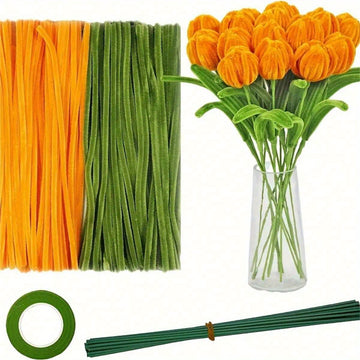 250pcs Craft Supplies Chenille Stem Flower Craft Kit DIY Tulip Bouquet Making Kit Plush Stick Craft Materials Bendable Wire Bulk Suitable for Art Classroom Valentine's Day Mother's Day Gift...