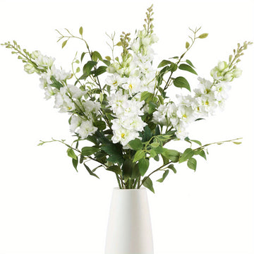 Long Stem Artificial Delphinium Flowers with Clematis Green Leaf Stems 8 Delphinium Artificial Flowers for Wedding Table Centerpieces Home Decor Indoor Silk Flowers...