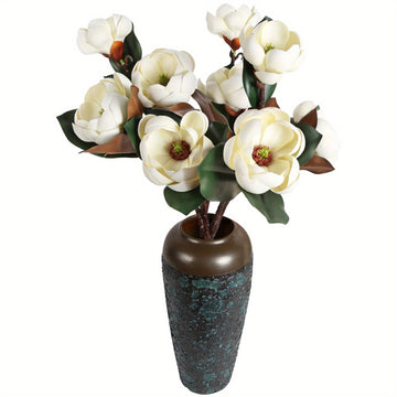 3pcs Magnolia Flowers Artificial 9 Heads 27.5 Inch Long Stem Artificial Magnolia White Flowers 3D Look Silk Flowers for Flower Craft Arrangement Home Party Decoration Indoor...