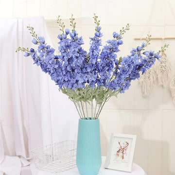 6 Delphinium Flowers 33.5 Inch Artificial Filigree Delphinium Flowers Long Stem Artificial Flowers for Tall Vase Home Garden Arrangement Decoration...