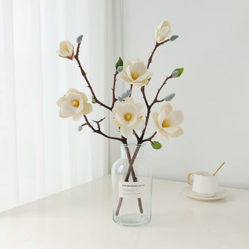 4 Pack Artificial Magnolia Flowers Bridal Wedding Bouquet Fake Wedding Bouquet Suitable for Wedding Party Home Office Garden Bridal Decoration Anniversary Party...