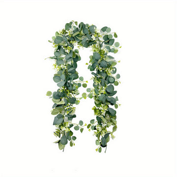 2 Pieces Artificial Eucalyptus Garland 5.9 Feet Artificial Silver Dollar Green Garland Vine Vine White Flower Boxwood Fake Hanging Plants Suitable for Wedding Home Party Table Curtain Wall Decoration