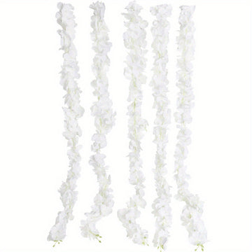 5 Pcs Long Wisteria Artificial Flowers Garland Fake Hanging Hydrangea Silk Flowers Vine Faux Wisteria Vine for Wedding Outdoor Party Garden Centerpieces Table Decorations