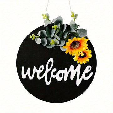 1pc Sunflower Welcome Sign Front Door Round Wood Sign Hanging Welcome Sign Farmhouse Porch Spring Welcome Sign Front Door Decoration...