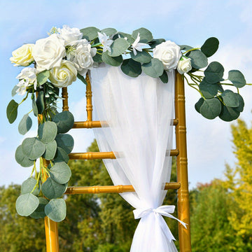 2 Pcs Wedding Aisle Pew Flowers Chair Decorations Artificial Flowers Arrangement with Chiffon Ribbon Sage Green for Ceremony Chair Back Floral Decor Reception Party Outdoor