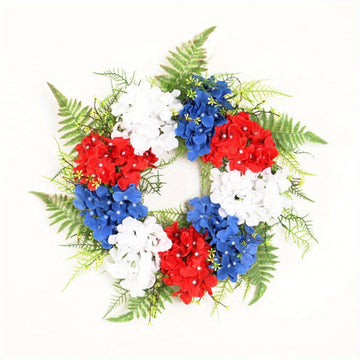 17.7 Inch Spring Summer Wreath Patriotic American Wreath Front Door Artificial Flowers July 4th Independence Day Wreath Farmhouse Window Door Decoration (Red White and Blue Hydrangea)...