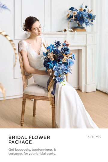 Pre-Arranged Bridal Flower Package in Stately Navy & Gold