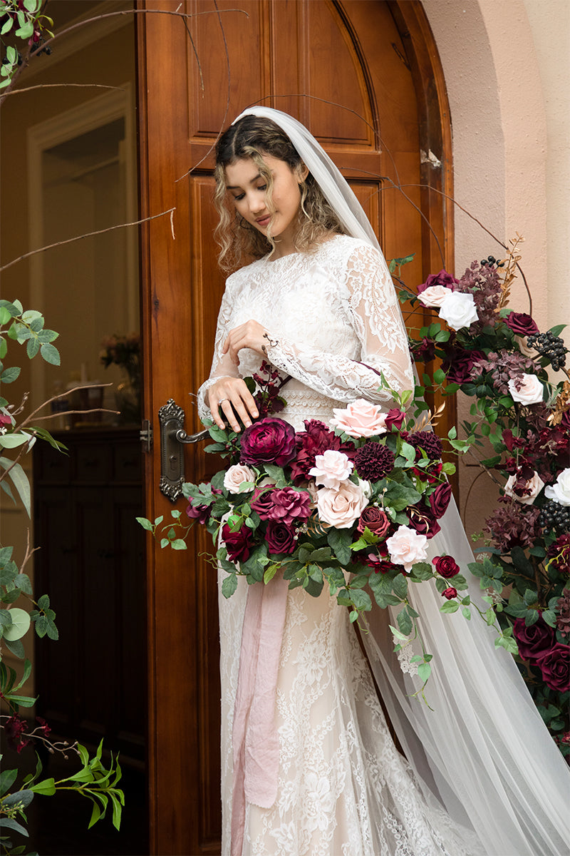 Medium Hoop Bridal Bouquet in Romantic Marsala | Clearance