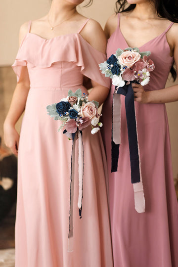 Bridesmaid Posy in Dusty Rose & Navy