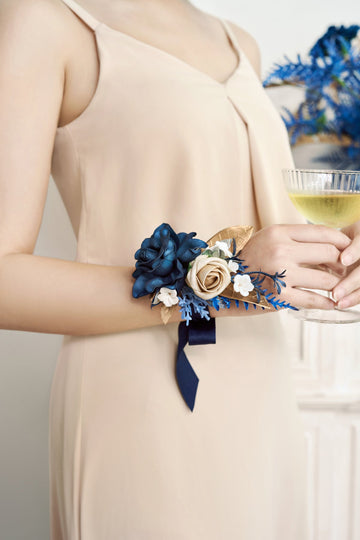 Wrist and Shoulder Corsages in Stately Navy & Gold | Clearance