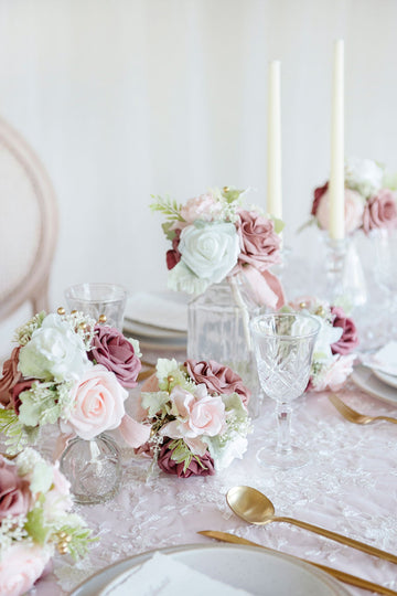 Mini Premade Flower Centerpiece Set in Dusty Rose & Cream