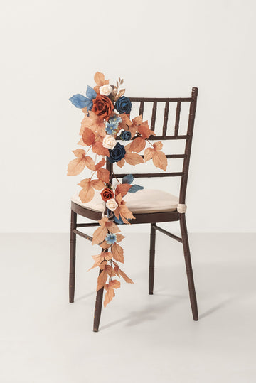 Wedding Hanging Chair Back Decoration in Russet Orange & Denim Blue