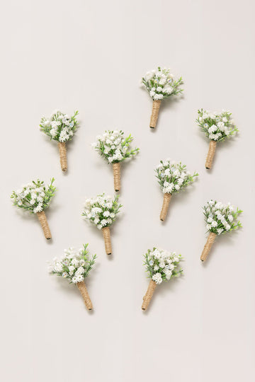 Boutonnieres for Guests in White & Sage