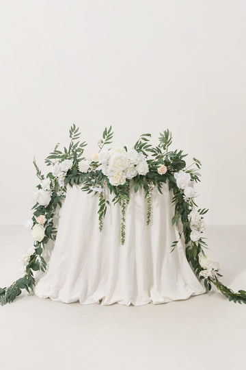 9ft Head Table Flower Garland in White & Sage