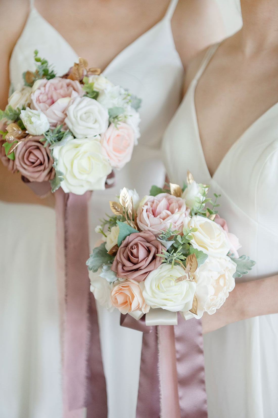 Round Bridesmaid Bouquets in Dusty Rose & Cream