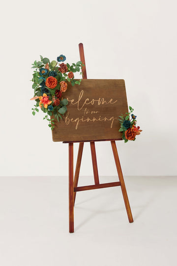 Combo Set Flower Sign Decor in Dark Teal & Burnt Orange