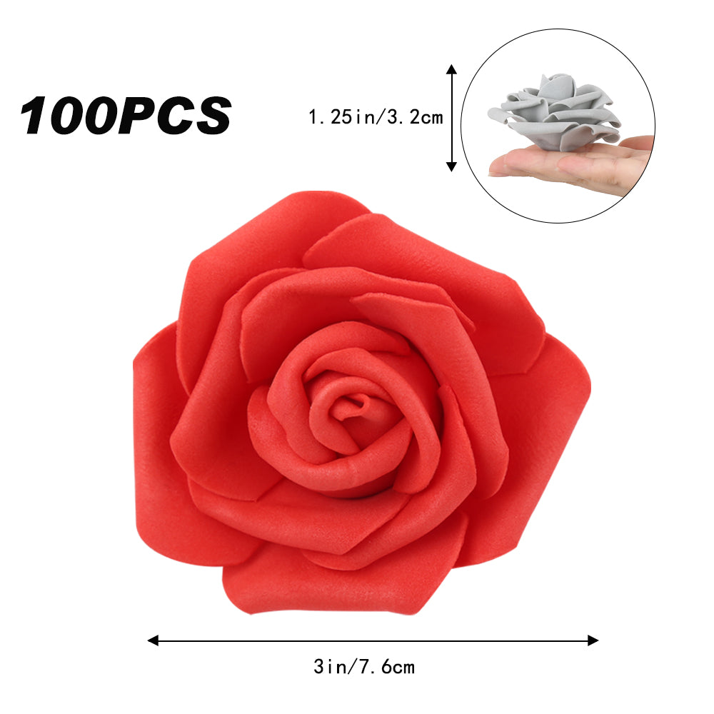 100 Pack Red Foam Roses, 3 Inch Stemless Artificial Flowers for Crafts, Wall Decorations, Wedding Receptions, Bridal Shower, Faux Bouquets, Spring Decor, and DIY Projects