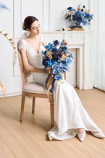 Medium Free-Form Bridal Bouquet in Stately Navy & Gold