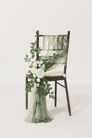 Wedding Aisle Chair Flower Decoration in White & Sage