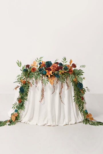 9ft Head Table Flower Garland in Dark Teal & Burnt Orange