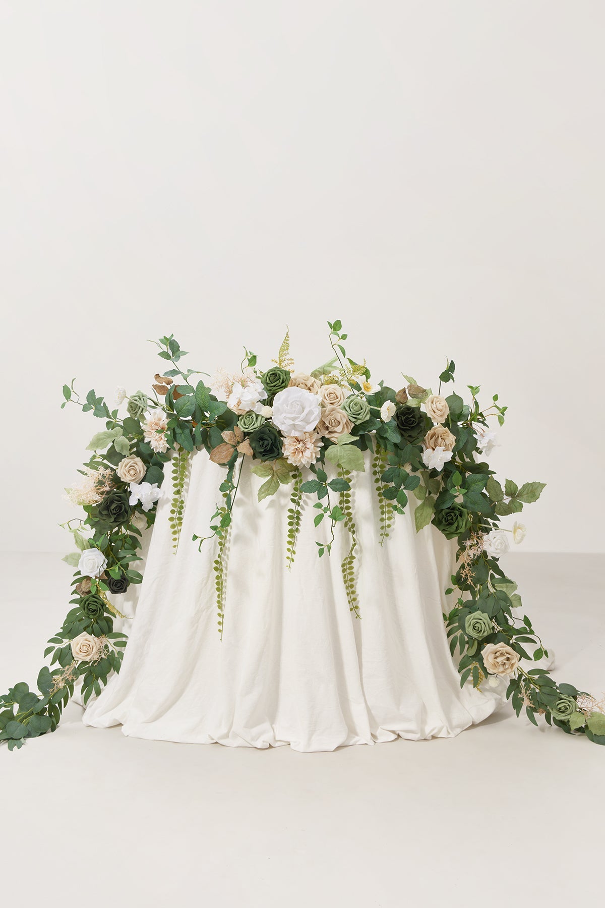 9ft Head Table Flower Garland in Emerald & Tawny Beige