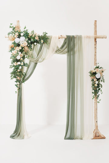 Flower Arch Decor with Drapes in Emerald & Tawny Beige