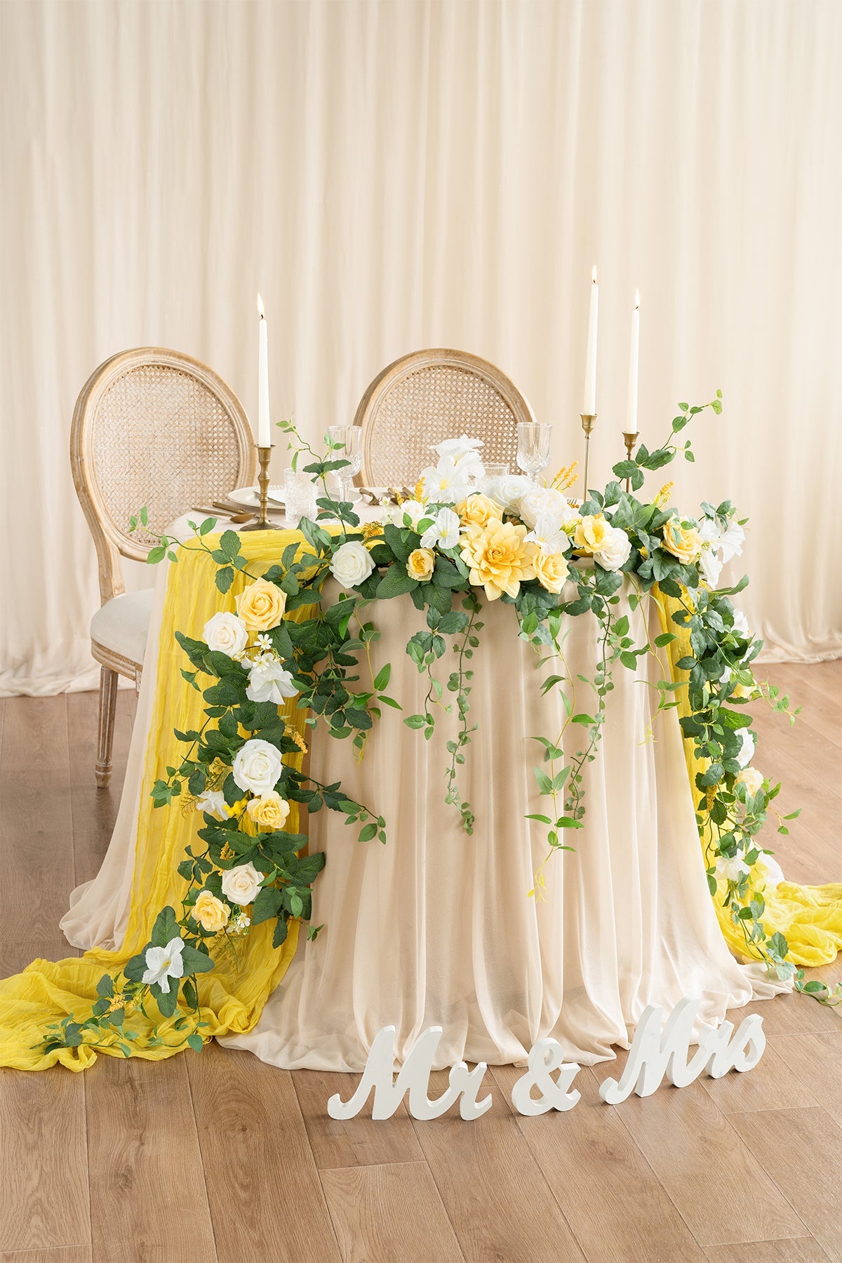 9ft Head Table Flower Garland in Lemonade Yellow