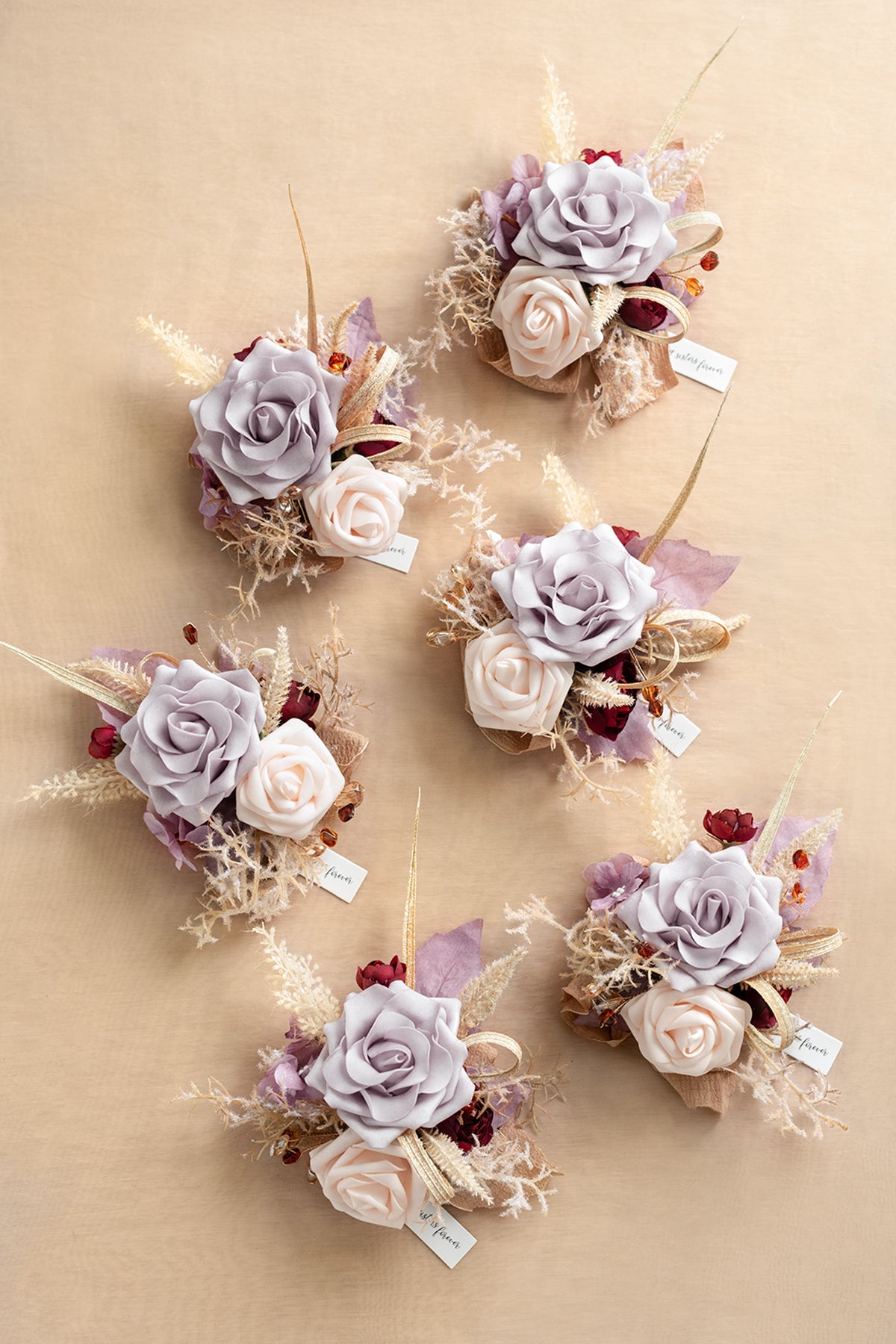 Wrist Corsages in Lavender Aster & Burnt Orange