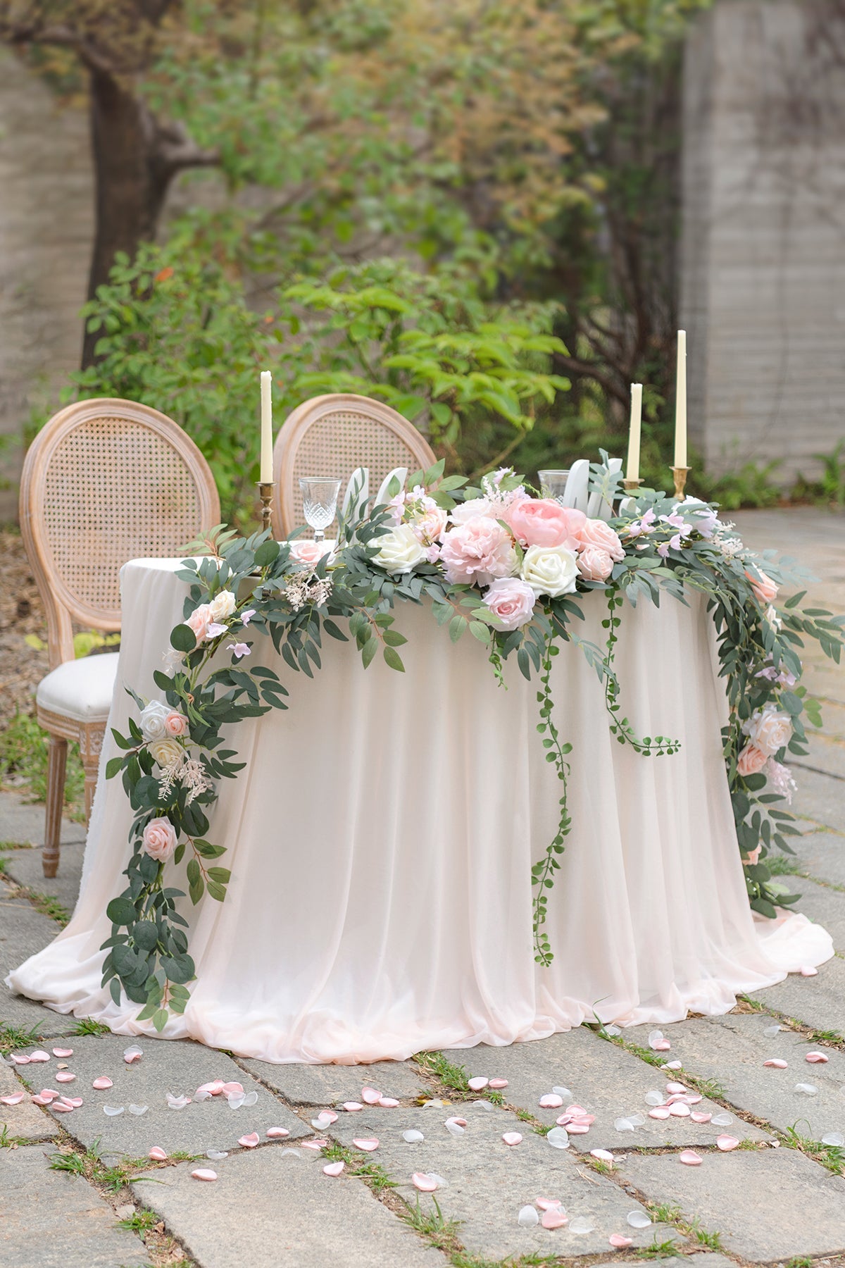 9ft Head Table Flower Garland in Blush & Cream