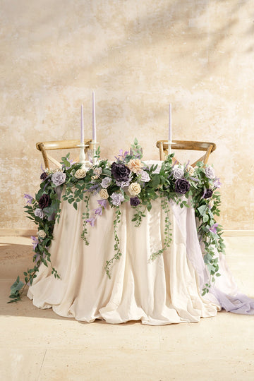 9ft Head Table Flower Garland in French Lavender & Plum