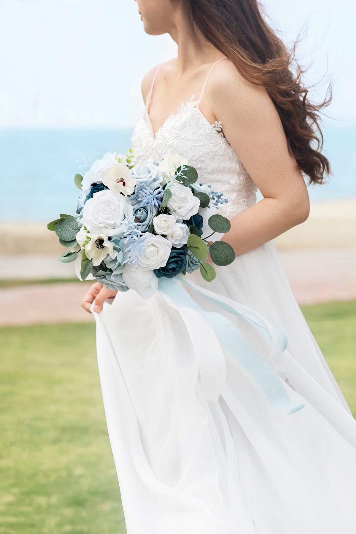 Small Round Bridal Bouquet in Dusty Blue