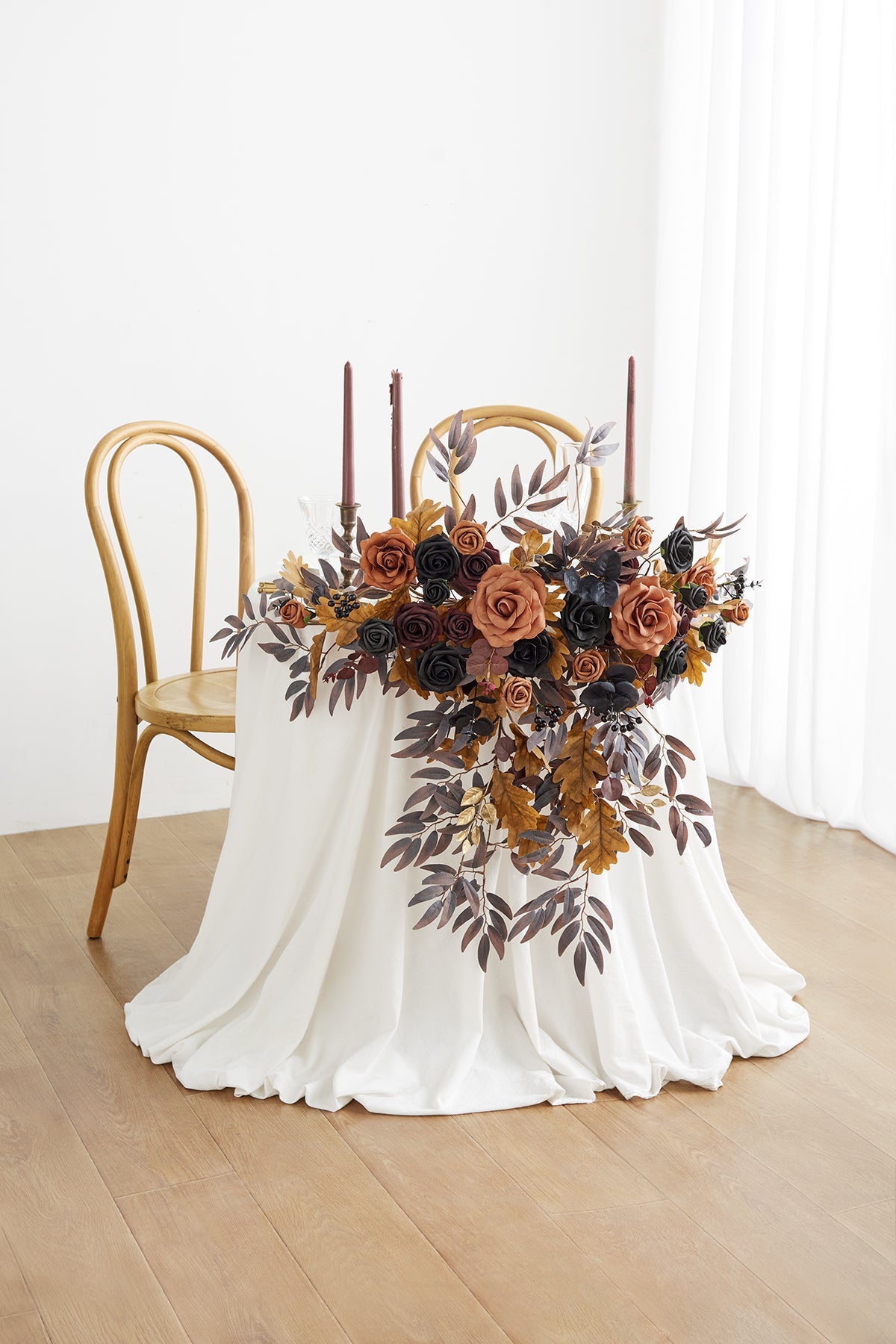 Sweetheart Table Floral Swags in Black & Pumpkin Orange