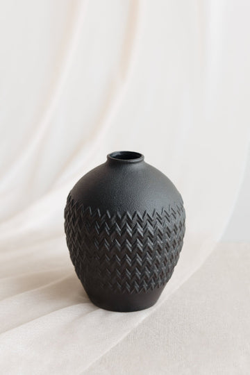 Embossed Vintage Vase in Moody Burgundy & Black | CLEARANCE