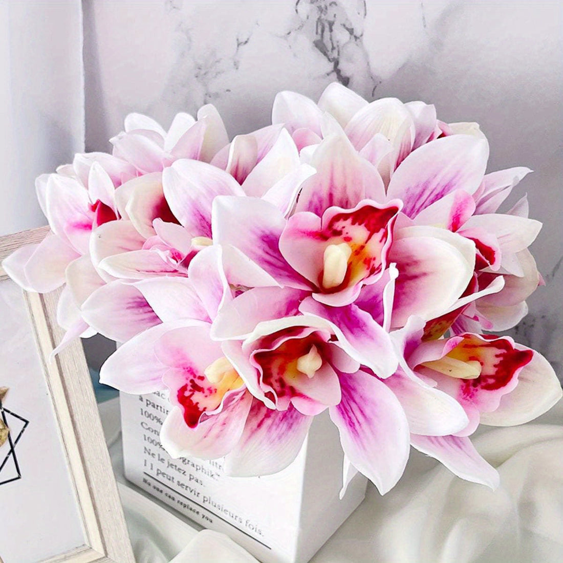 3 Pack Artificial Phalaenopsis Orchid Bouquet 6 Heads/Bundle Artificial Orchid Silk Real Touch Fake Flowers Suitable for Home Wedding Restaurant Hotel Room Decoration...