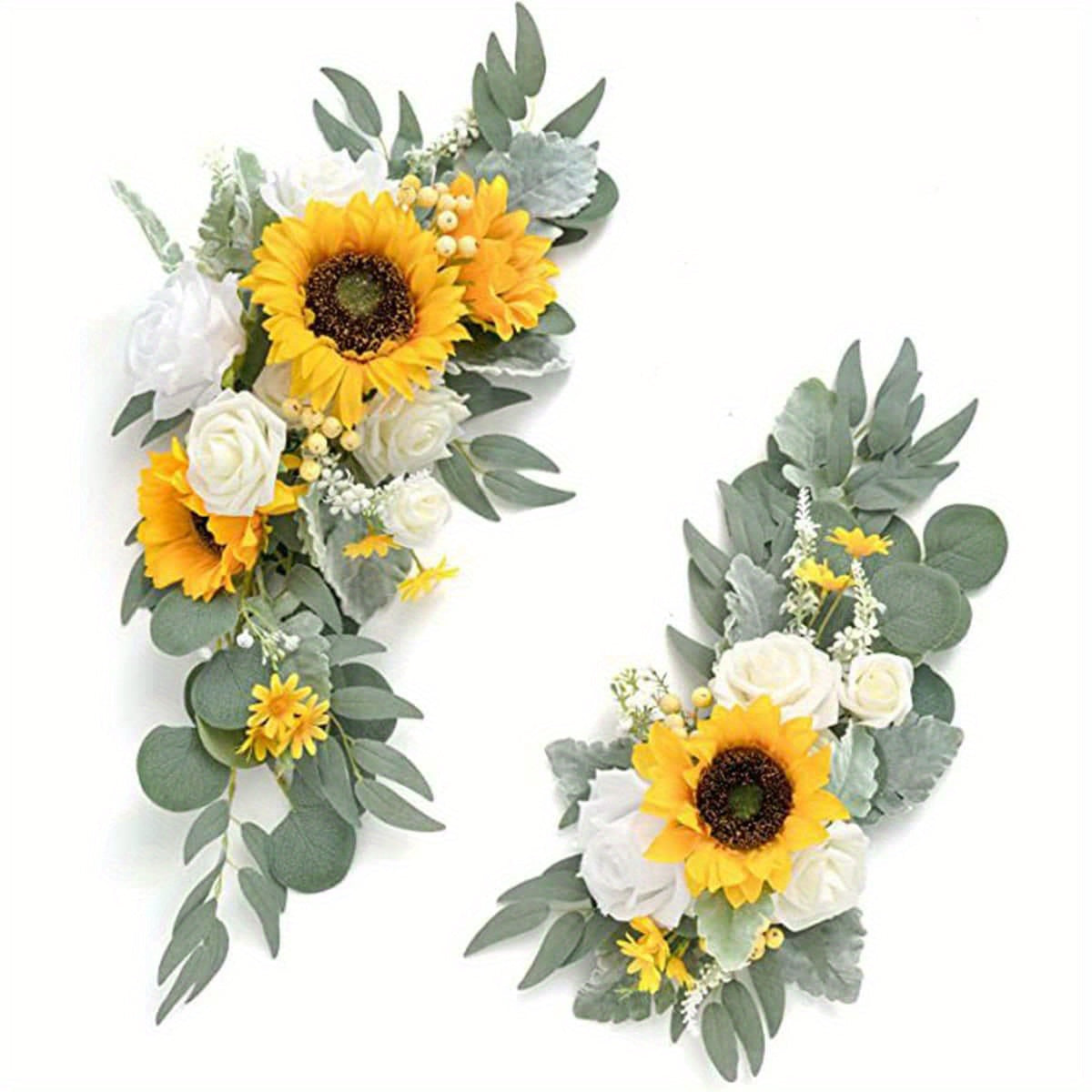 Artificial Flower Ornaments 2 Pieces Set Sunflower Floral Ornaments Wreath Artificial Arch Flowers for Wedding Home Decoration...