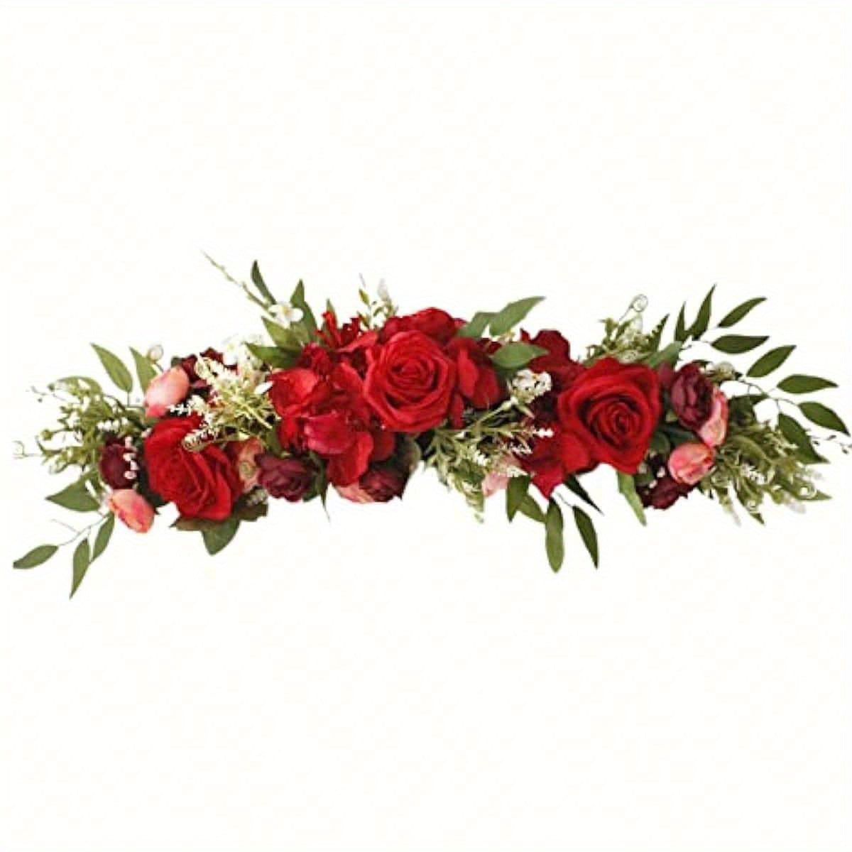 1pc Artificial Peony Red Rose Flower Imitation Flower Arch Garland Simulation Door Lintel Fake Green Leaves and Silk Flower Garland Suitable for Home Garden Wedding Arch Front Door Wall Decoration Wedding Decoration, Valentine's Day Decorat...