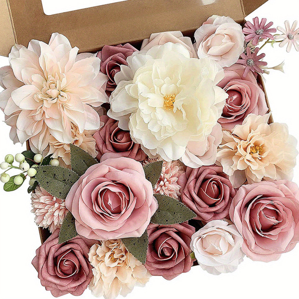 Artificial Flower Box Set DIY Bouquet Centerpiece Artificial Flower Combination Wedding Flowers with Stems Handmade Flower Arrangement Bridal Baby Shower Home Decor...