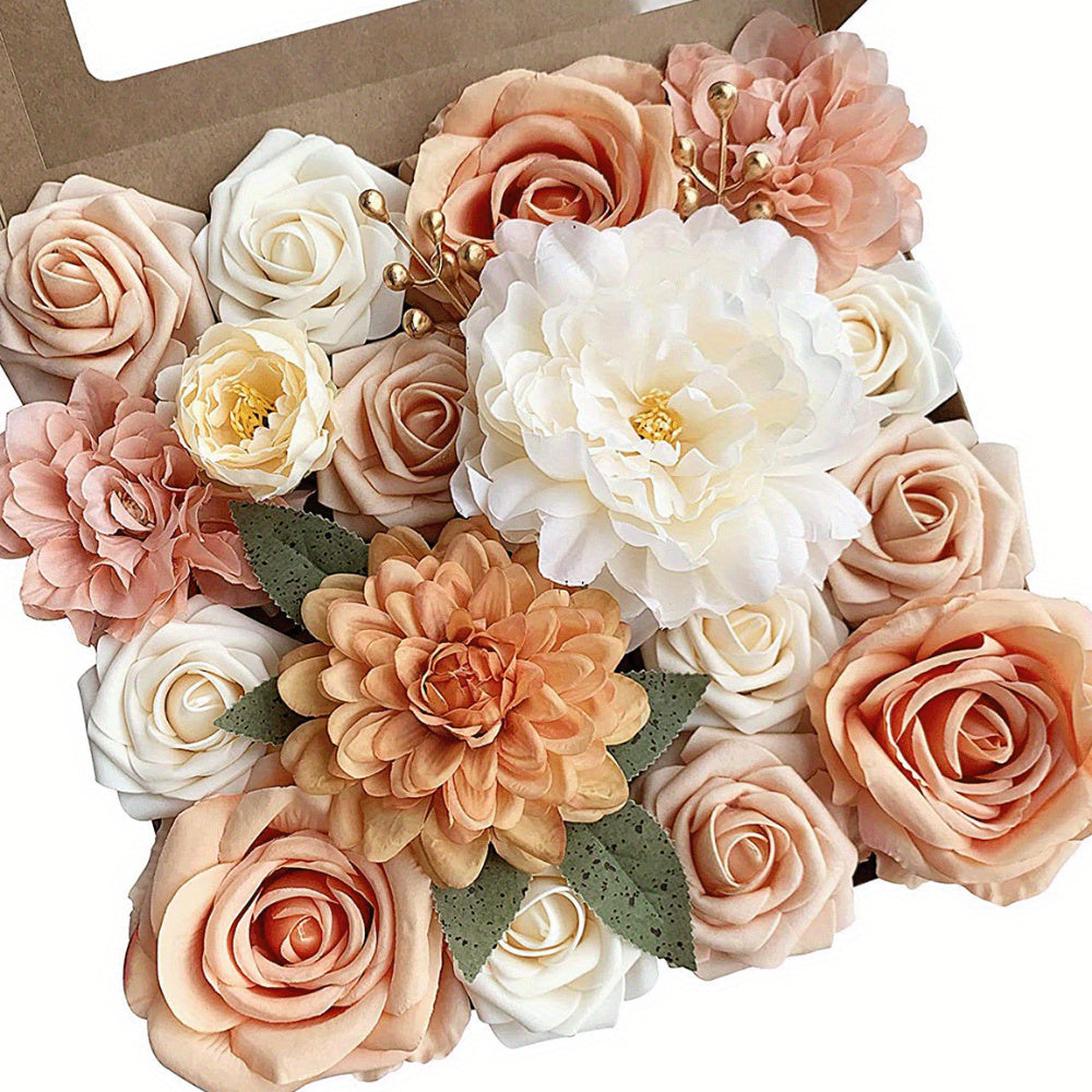 Artificial Flower Box Set DIY Bouquet Centerpiece Artificial Flower Combination Wedding Flowers with Stems Handmade Flower Arrangement Bridal Baby Shower Home Decor...