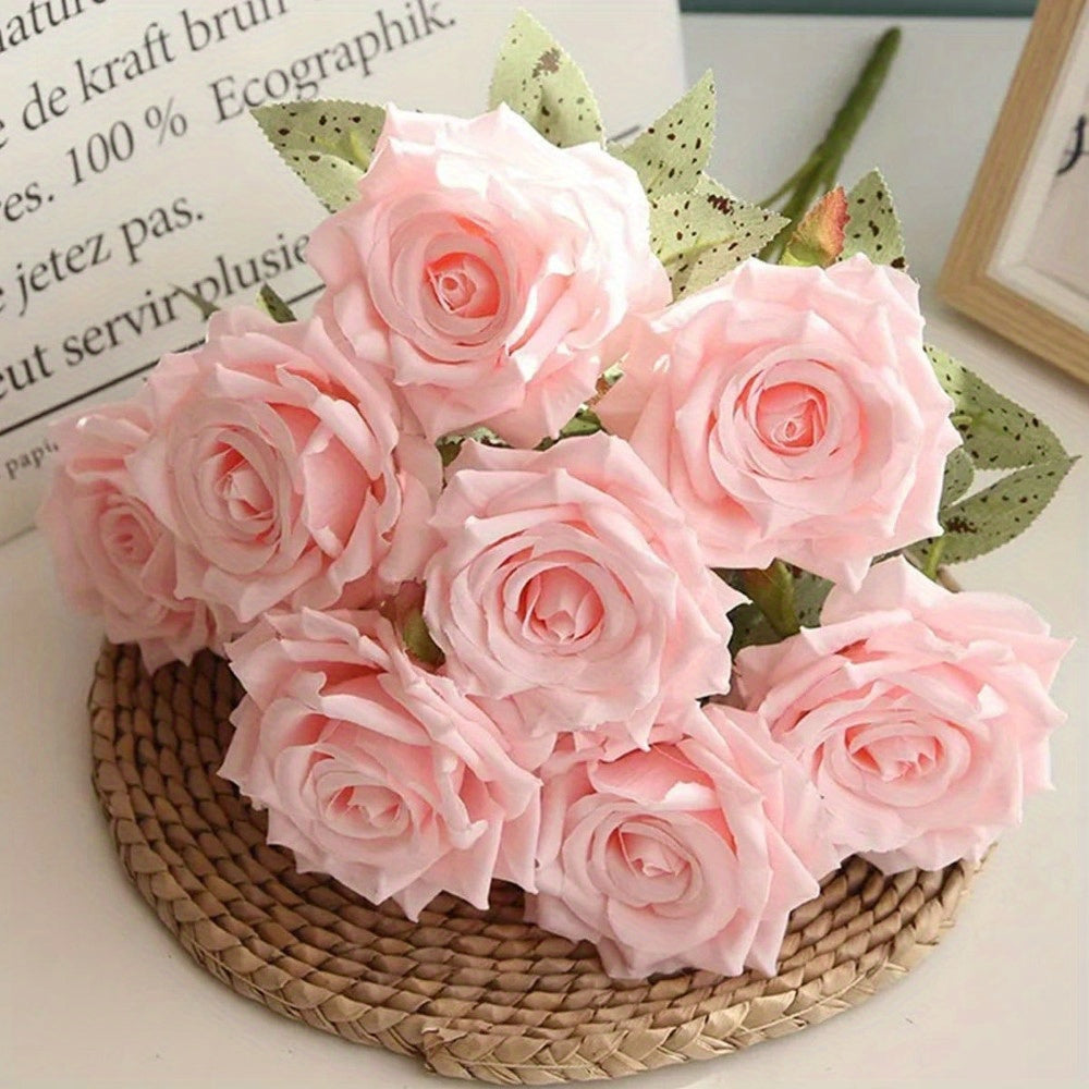 1 Bunch of 9 Rose Artificial Silk Flowers, Fake Rose Long Stem Realistic Artificial Rose Bouquet Wedding Decoration Bridal Shower Centerpiece Flower Arrangement Party Home Table Decoration Wedding Decoration...