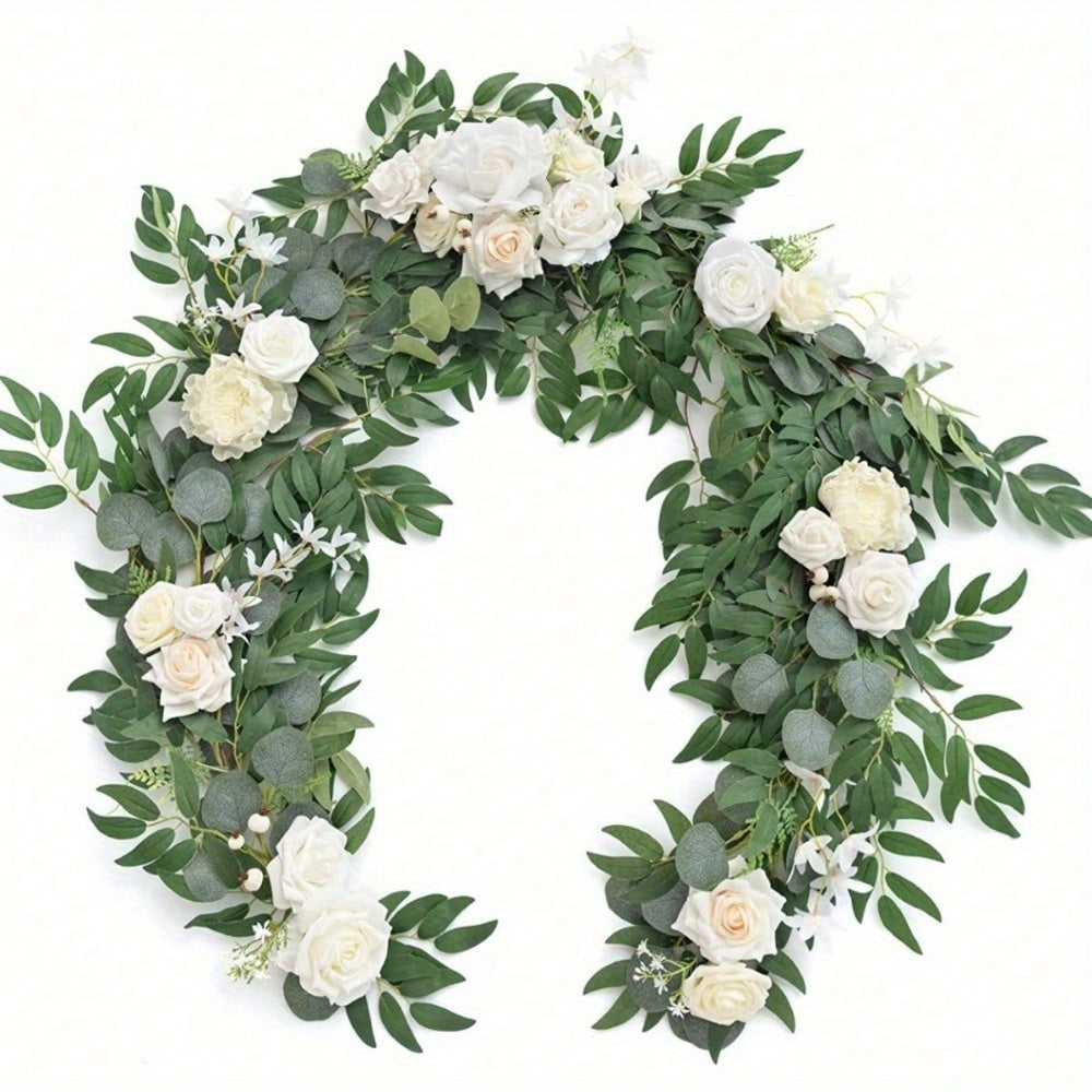 5.9ft Eucalyptus Willow Leaf Garland, Handmade Wedding Sweetheart Table Centerpiece Head Table Decoration Arch Backdrop Decorations Suitable for Wedding Outdoor Decoration...