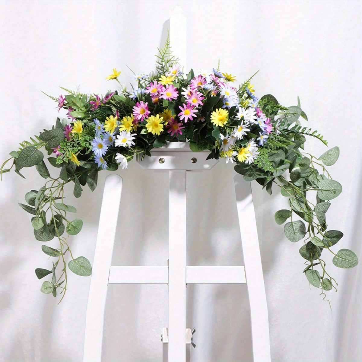 Artificial Daisy Flowers Sunflower Garland, Door Lintel Wedding Arch Flowers, Eucalyptus Leaves Wall Hanging Spring Floral Ornaments, Front Door Wedding Party Home Spring Decoration Garland...