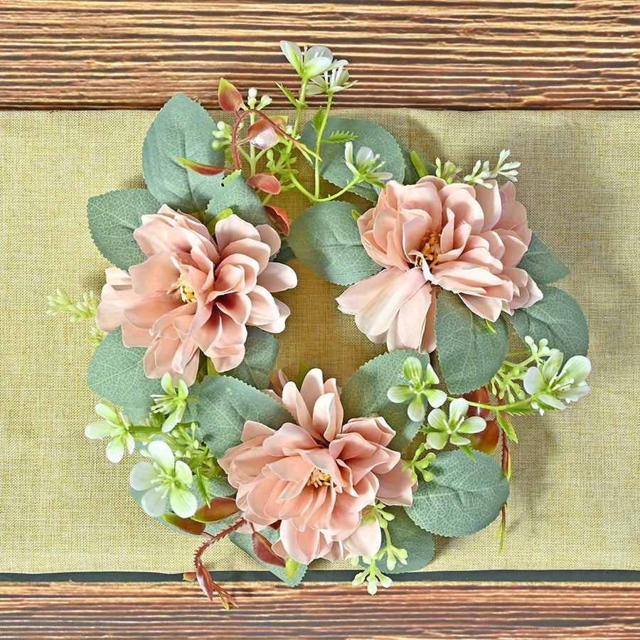 4 Pack Artificial Flower Candle Garland Fake Flower Candle Ring Candle Holder Centerpiece Christmas Wedding Holiday Table Decoration...